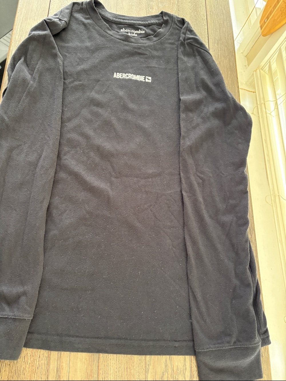 Abercrombie & Fitch Men’s Long-Sleeve Crew Shirt in Black with White Logo